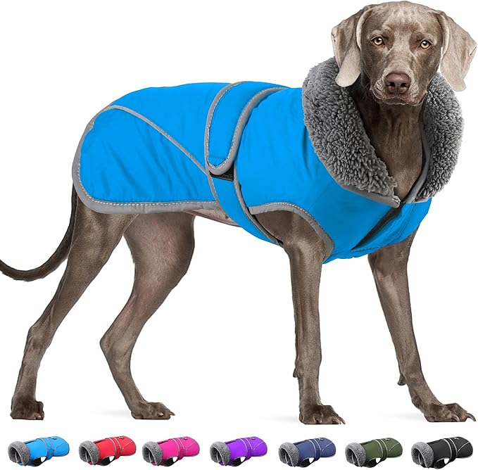 Dogcheer Dog Coat, Waterproof Dog Jacket Reflective Pet Winter Coat with Adjustable Hook & Loop, Christmas Puppy Fleece Jacket Warm Turtleneck Snowsuit for Small Medium Large Dogs - Sky Blue, 3XL