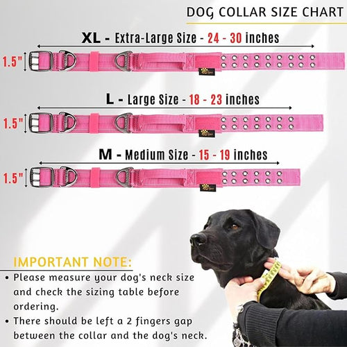 ADITYNA Heavy Duty Reflective Pink Dog Collar with Handle - Wide, Neoprene Padded for Large Female Dogs - Tactical, Durable, Comfortable for Walking, Training, Hiking