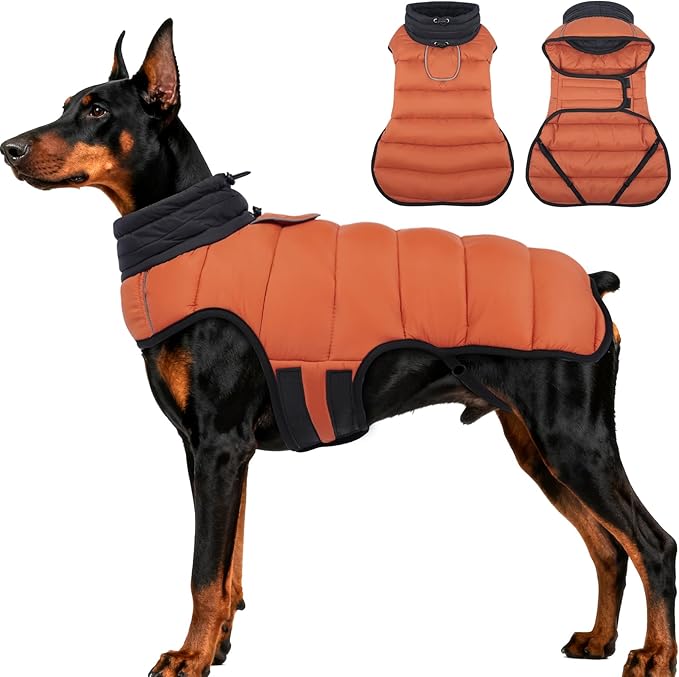 MIGOHI Lightweight Dog Coat, Windproof Dog Jacket, Puffer Jacket for Large Dogs, Padded Vest with Reflective Strips, Warm Snow Vest in Cold Weather, Easy On Hook & Loop Belly, Caramel, 3XL