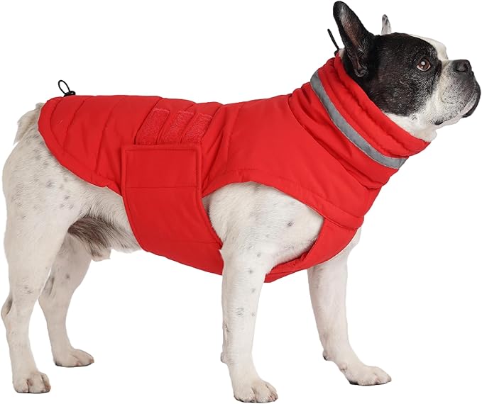 Dog Coat, Waterproof Winter Jacket, Warm Windproof Jacket, Reflective Adjustable Turtleneck Coats for Medium Dogs with Hook & Loop - Red - M