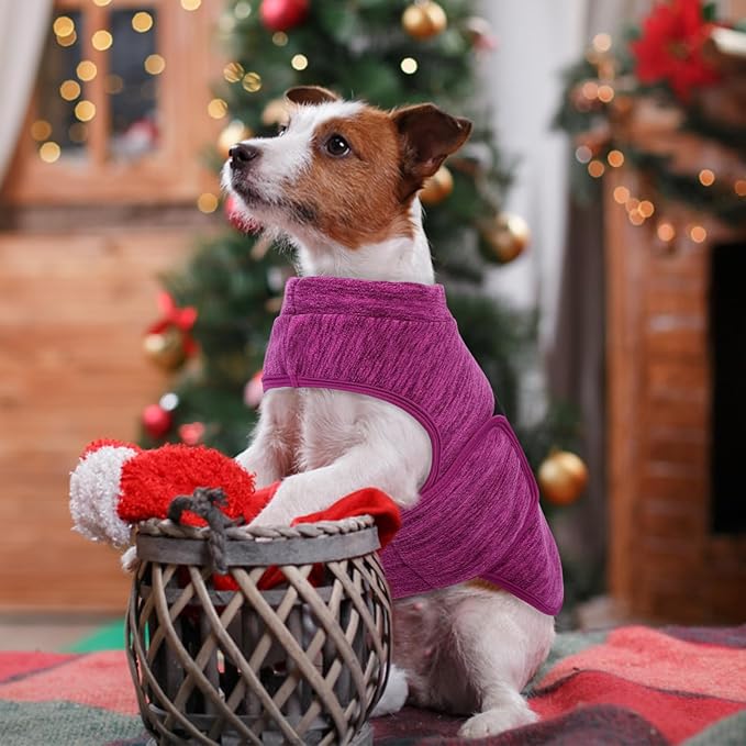 Queenmore Small Dog Sweaters, Soft Fleece Vest Pullover Dog Jacket with Leash Hole, Warm Winter Dogs Clothes Cold Weather Doggy Dachshund Sweater for Small Doggy Cats Boy or Girl (Cationic Berry, S)