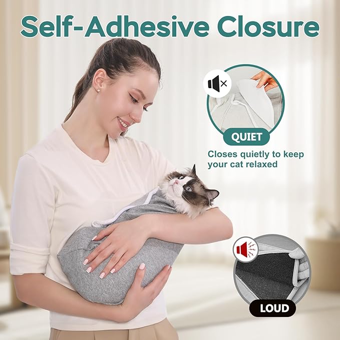 Self-Adhesive Cat Grooming Wrap, Cozy Cat Wrap for Cutting Nails, Breathable Anti-Scratch Cat Swaddle Bag for Brushing, Ear Cleaning, Dental Care, Medication, Injections,Grey L