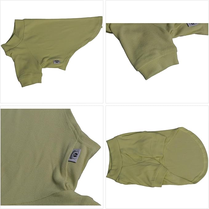 Lovelonglong Ribbed Dog T-Shirt Cotton Knitted Dog Sweaters for All Season Pet T-Shirts for Large Medium Small Dogs Chartreuse M
