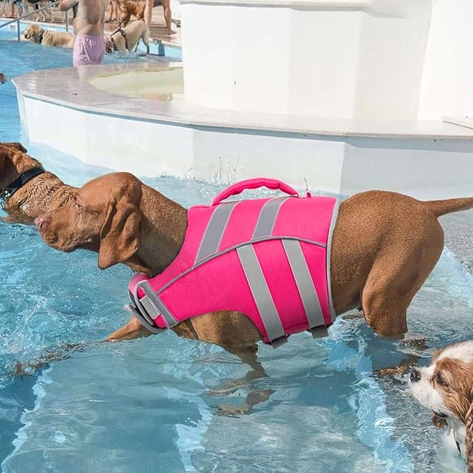 Kuoser Large Dog Life Jacket - Reflective Swim Vest for Boating, Pink XL