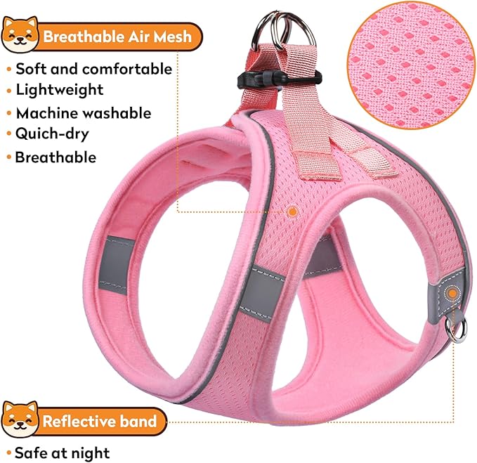 Dog Harness with Leash Set, No-Pull Step-in Reflective Pet Harness with 1 Leash Clips, Adjustable Soft Padded Easy Walk Dog Vest for Small Medium Large Dogs, Cats(Light Pink, Large)