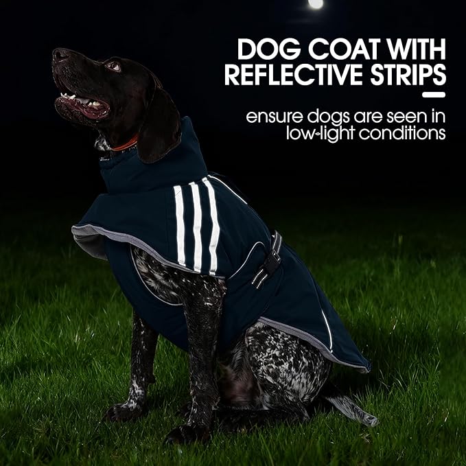 FUAMEY Dog Cold Weather Coats,Dog Winter Jackets for Large Dogs Warm Dogs Coat with Reflective Strips Waterproof Pet Snowsuit Thick Paded Pets Vest for Labrador Golden Retriever Blue 2XL