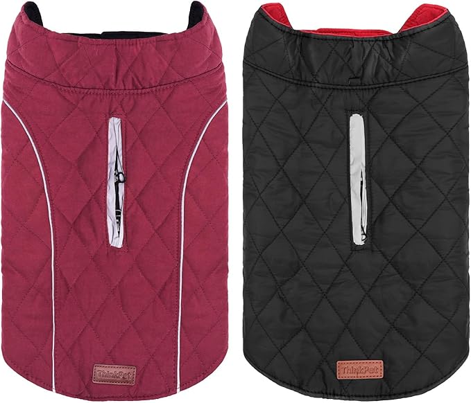 ThinkPet Dog Cold Weather Coats - Cozy Waterproof Windproof Reversible Winter Dog Jacket, Thick Padded Warm Coat Reflective Vest Clothes for Puppy Small Medium Large Dogs
