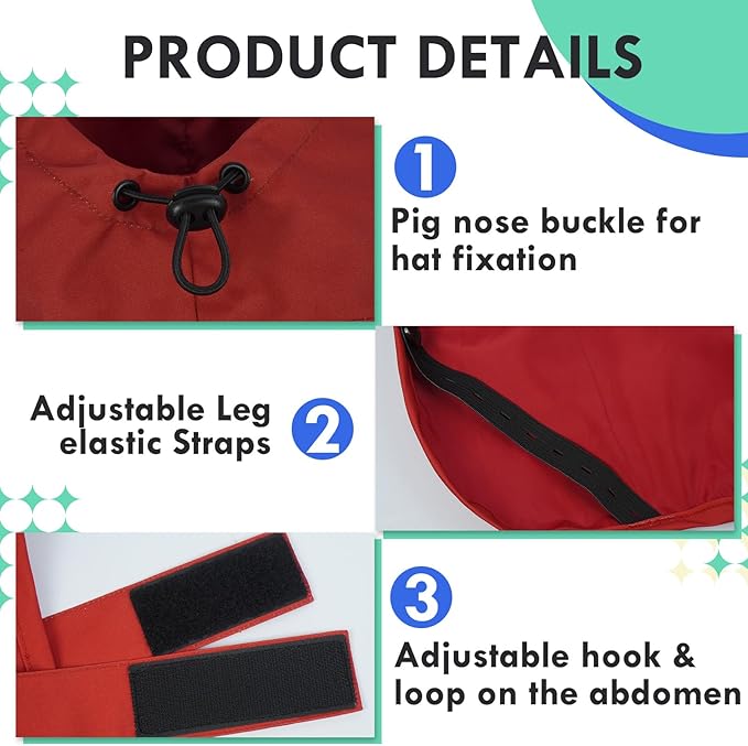 MIGOHI Dog Raincoat, Adjustable Large Dog Raincoat | Easy-On Hook & Loop Belly Straps, Adjustable Hind Leg Straps Dogs Rain Jacket, Machine Washable, Red, L