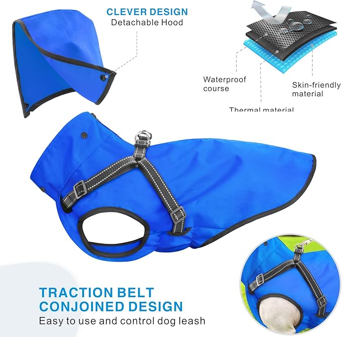 Mosucoirl Dog Raincoat Waterproof Dog Hoodie Reflective Doggie Raincoat Hooded Adjustable Rain Jacket for Small Medium Large Dogs Puppies Doggie Black Red Yellow Green (Blue, S)