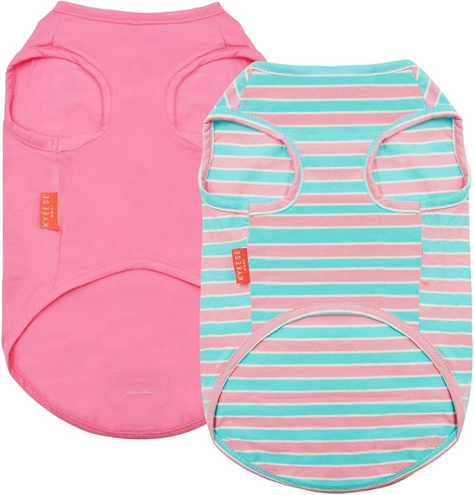 KYEESE 2Pack Dog Shirts Striped T Shirt Soft Tee for Small Dogs Cotton Tank Top Clothes Lightweight Sleeveless Dog Vest, X-Large,Pink+Striped