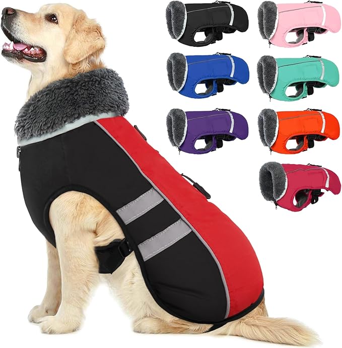 QBLEEV Warm Dog Coat Reflective Winter Jacket, Waterproof Windproof Turtleneck Clothes for Cold Weather, Fleece Snowsuit Christmas Vest Pet Apparel for Small Medium Large Dogs 2XL