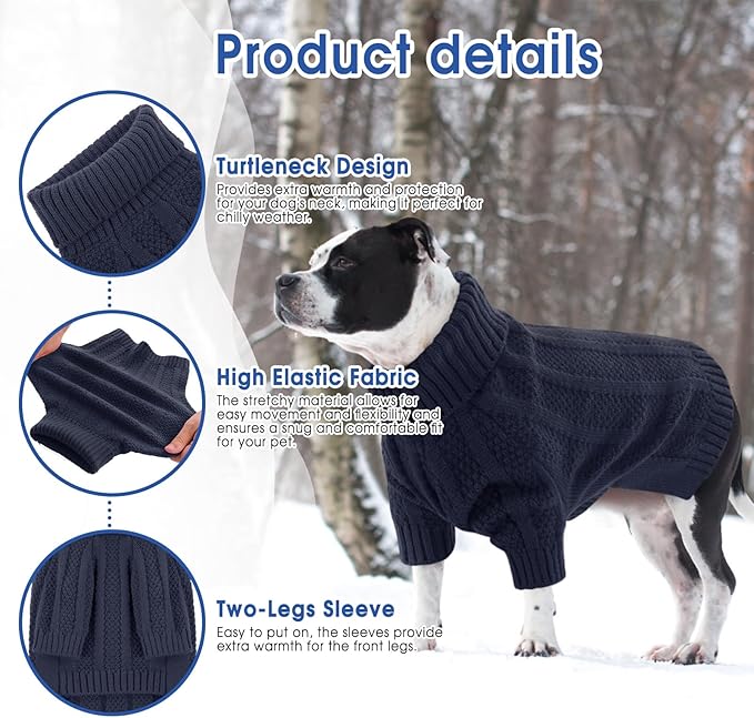 Queenmore XSmall Dog Sweater,Small Sweater for Dog,Soft Knitted Sweater Christmas Clothing,Turtleneck Pullover Puppy Sweaters for Dogs Girls Boys,Cozy Pet Knitwear for Teacup,Chihuahua(Dark Navy,XS)