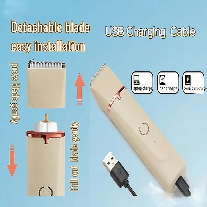 4 in1 Pet Dog Grooming Clippers Cat Nail Clipper&Paw Trimmer Dog Hair Trimmer-Low Noise Rechargeable - Cordless Quiet Pet Grooming Supplies for Dogs Hair Nail Clippers Around Eyes and Ears (Beige)
