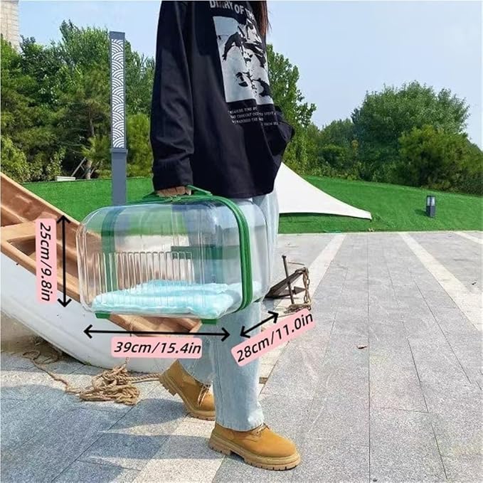 Rolling Pet Trolley Case, Portable Hard Shell Pet Carrier, Clear Plastic Cat Travel Box, Suitable for Cats and Dogs(Pink,9.8 * 11.0 * 15.4in)