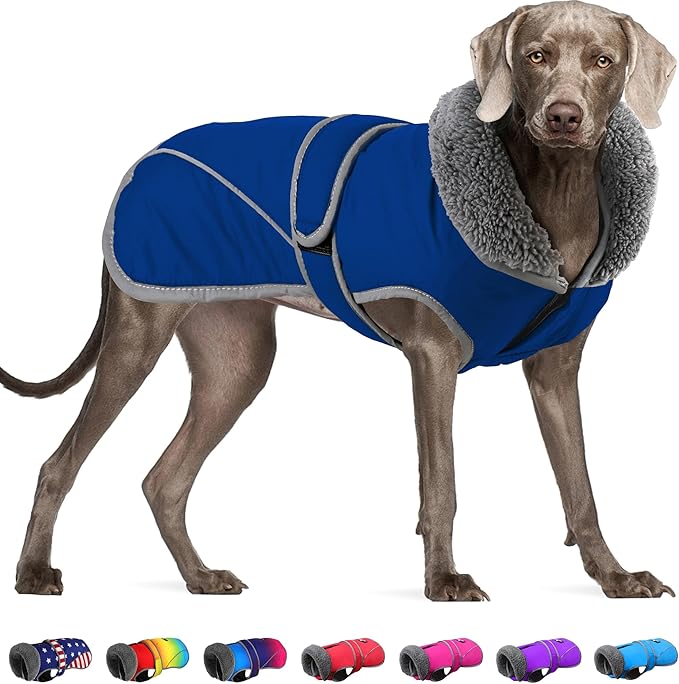 Dogcheer Dog Coat, Waterproof Dog Jacket Reflective Pet Winter Coat with Adjustable Hook & Loop, Christmas Puppy Fleece Jacket Warm Turtleneck Snowsuit for Small Medium Large Dogs - Blue, 3XL