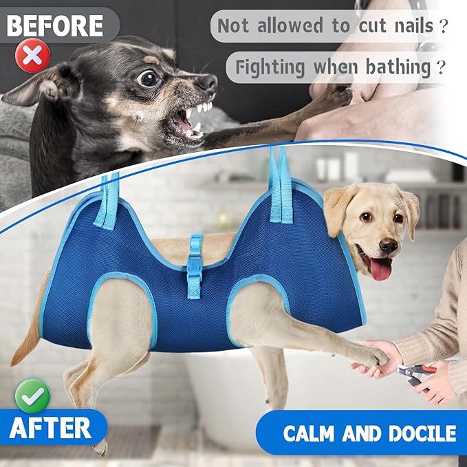 Supet Dog Grooming Hammock, Dog Hanging Harness for Nail Trimming Doorframe, Pet Holder Restraint for Clipping Nails, Pet Hoist Sling for Cutting Nails, Ear & Eye Cleaning, Medicine at Home (M)