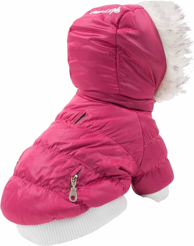 PET LIFE Classic Metallic Fashion Pet Dog Coat Jacket Parka w/ 3M Insulation and Removable Hood, Medium, Metallic Hot Pink