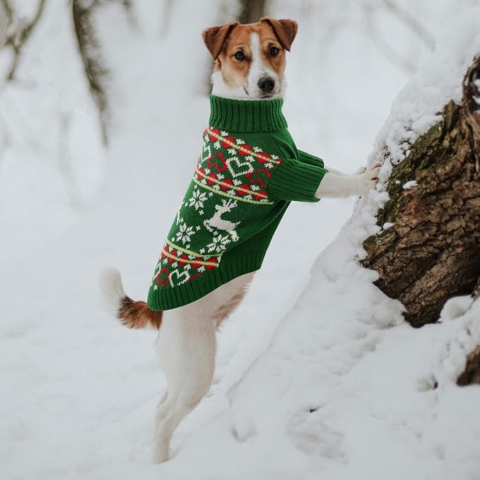 Queenmore Dog Christmas Sweater,Turtleneck Knitted Pullover Xmas Dog Clothes Sweatshirt,Pet Christmas Outfit, Warm Doggy Sweaters for Small Dogs Boy Girl XL