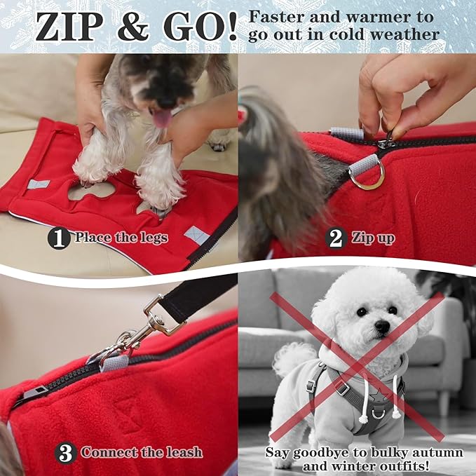 EXPAWLORER Dog Fleece Vest Jacket Sweater for Small Medium Large Dogs, Cold Weather Winter Coat Hoodie with Leash D-Ring and Zipper, Reflective Warm Sleeveless Puppy Clothes for S M L Boys Girls Cats