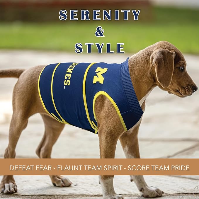 NCAA Michigan Wolverines Dog Anxiety Shirt Calming Soothing Vest, Dogs Cats with Anxiety, Fears, Fireworks, Loud Noises, Dark, Lonely Keeps Dogs Calm & Feeling Safe, Relaxing Jacket, Small