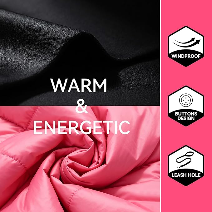 LESYPET Dog Coat for Small Dogs, Windproof Doggie Puffer Jacket with Leash Hole, Extra Warm Dog Jacket Winter Coat, Pink S