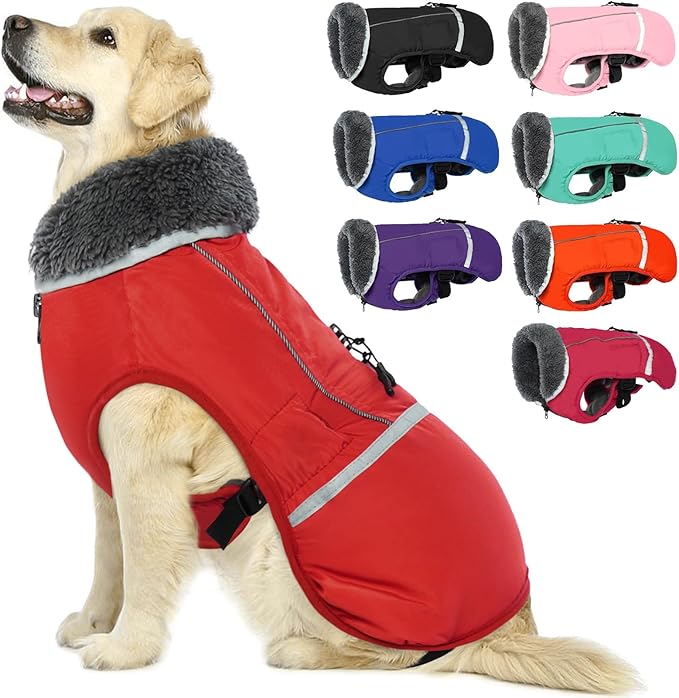 QBLEEV Warm Dog Coat Reflective Dog Jacket, Waterproof Dog Winter Coat Turtleneck Dog Clothes for Cold Weather, Thick Fleece Dog Snowsuit Christmas Dog Vest Pet Apparel for Small Medium Large Dogs 3XL