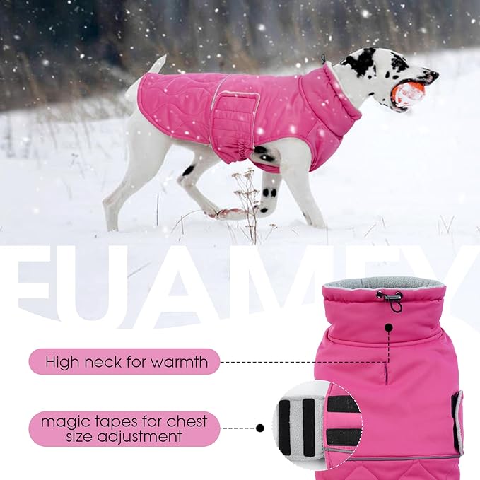 FUAMEY Winter Warm Coat, Fleece Turtleneck Jacket, Thick Waterproof Windproof Cold Weather Coat, Snowsuit Vest for Small to Large Dogs