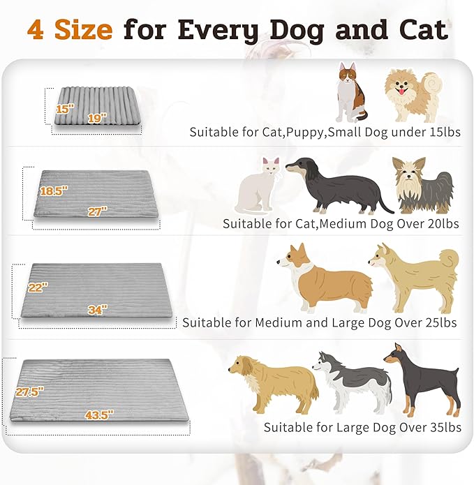 NWK Pack of 4 Fluffy Self Warming Cat Mat, Cat Blanket, Thermal Dog Mat, Washable, Non-Slip Bottom for Sofa & Crate & Kennel & Car Seat (Misty Gray, Medium (27'' X 18.5'' X 0.7''))