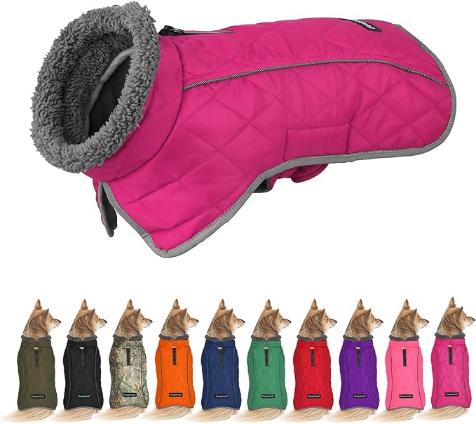 Fragralley Dog Coat Large, Waterproof Dog Jacket with Warm Fleece Lining, Adjustable Reflective Dogs Winter Coat, Turtleneck Pet Coats for Cold Weather (Rose Pink XL)