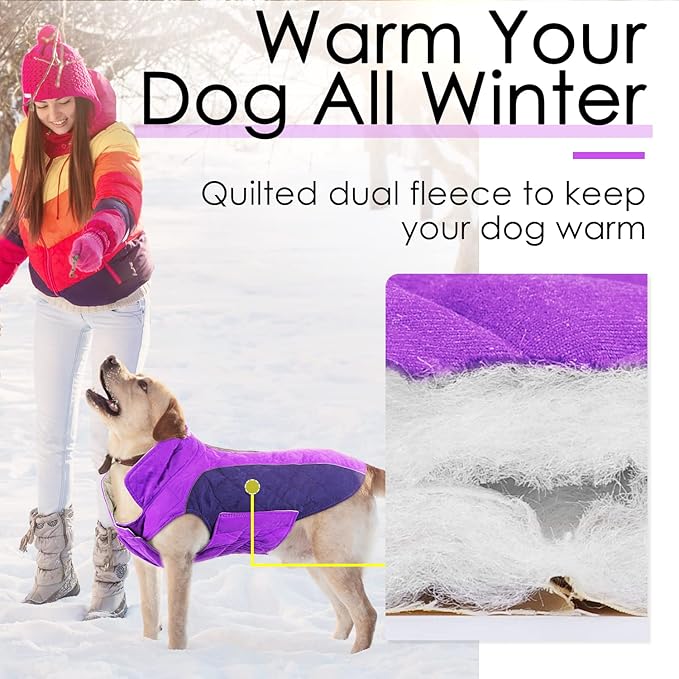 ThinkPet Dog Cold Weather Coats - Cozy Waterproof Windproof Reversible Winter Dog Jacket, Thick Padded Warm Coat Reflective Vest Clothes for Puppy Small Medium Large Dogs