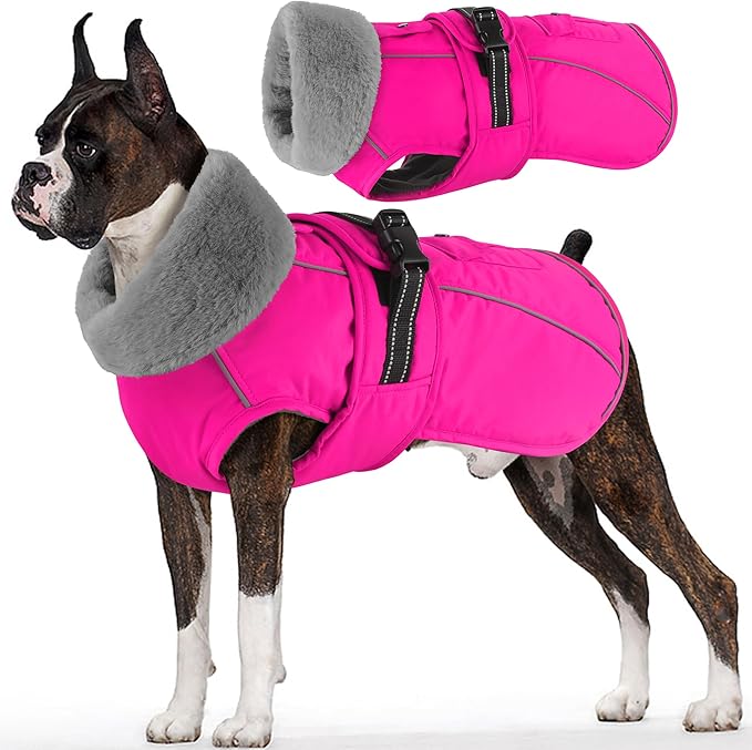 Dogcheer Dog Coat with Pocket, Waterproof Dog Jacket with Adjustable Buckle, Reflective Puppy Winter Coat Warm Turtleneck Fleece SnowJacket for Small Medium Large Dogs - Pink M