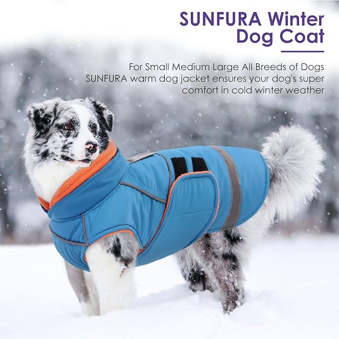 SUNFURA Dog Coat, Warm Dog Jacket for Small Dogs, Reflective Winter Coat with Fleece Lined, Windproof Pet Snowsuit Puppy Sweater Clothes, Turquoise XS