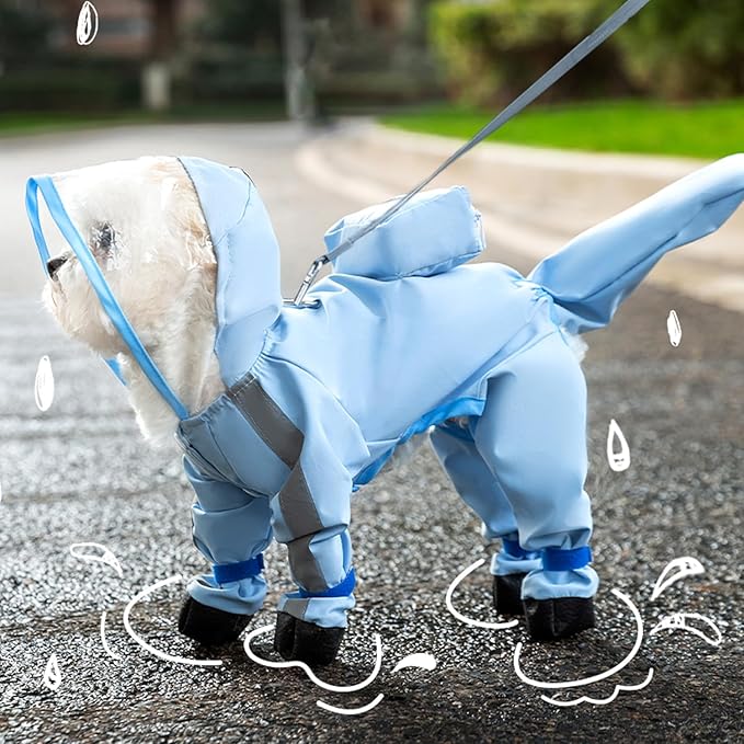 Small Dog Raincoat with Legs, Ideal for Teddy Bears, Waterproof Full Coverage with Mini Backpack, Reflective Hoodie and Detachable Tail (Blue, X-Small(Suggest Weight 1.3-3.3lb))