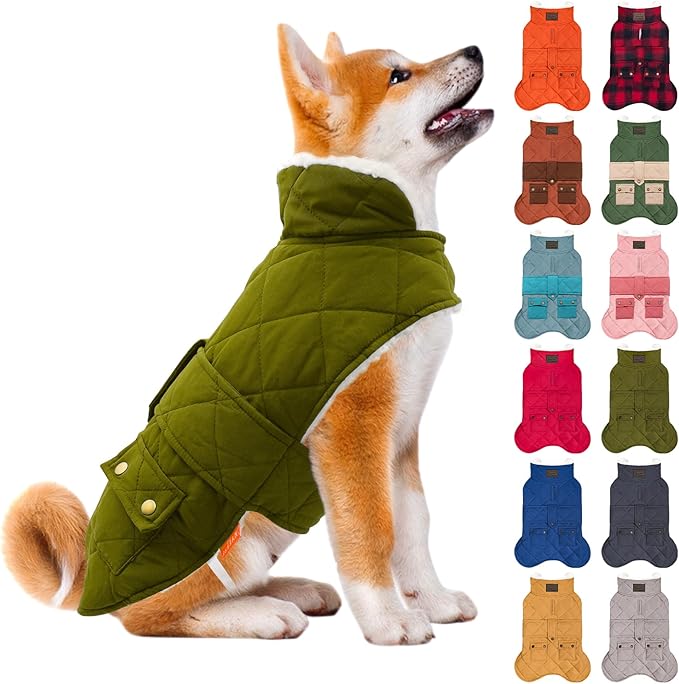 KYEESE Dog Coat Soft Pet Sweater for Cold Weather Thick Cat Clothes with Pocket Windproof Dog Coats for Small Dogs Waterproof Dogs Jacket with Fleece Lined Warm Pet Winter Puffer Coat with Leash Hole