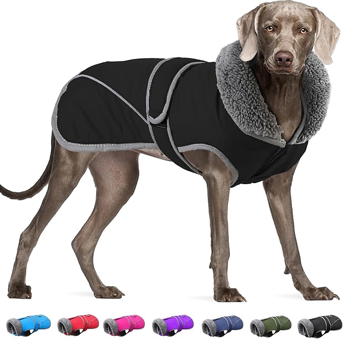 Dogcheer Dog Coat, Waterproof Dog Jacket Reflective Pet Winter Coat with Adjustable Hook & Loop, Christmas Puppy Fleece Jacket Warm Turtleneck Snowsuit for Small Medium Large Dogs - Black, 2XL