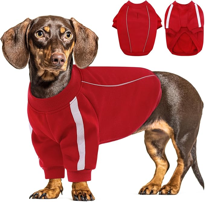 Queenmore XXL Christmas Dog Sweater, Cozy Fleece Dog Sweatshirt, Warm Winter Fleece Jacket for Small, Medium & Large Dogs with Leash Hole/Reflective Stripes Red