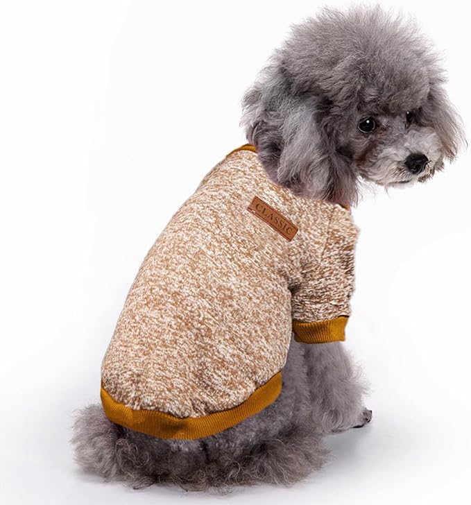 Jecikelon Dog Clothes Dogs Sweater Soft Puppies Clothing Winter Puppy Sweaters Warm Outfit for Dogs Small XXS XS Cat Apparel (Khaki, M)