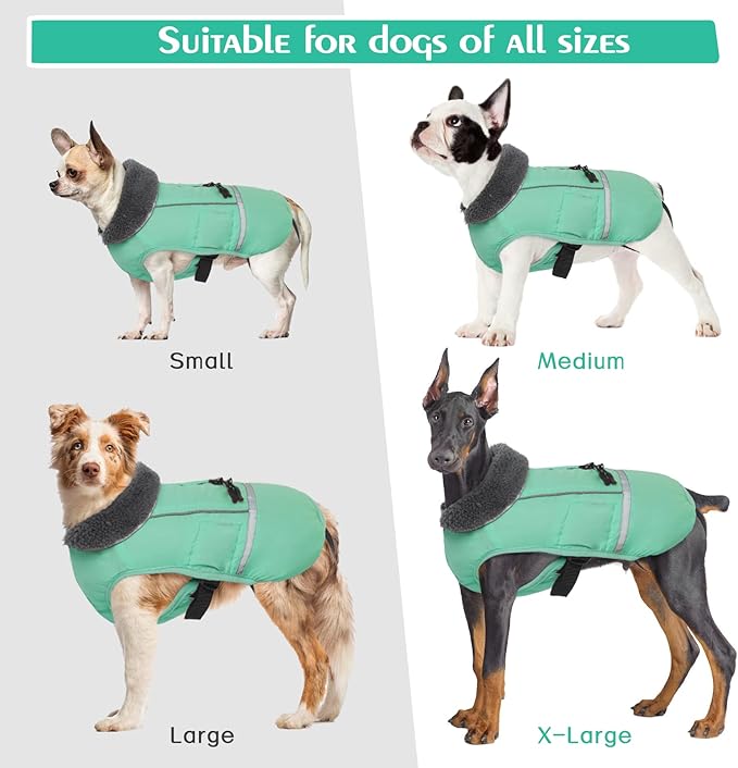 QBLEEV Warm Dog Coat Reflective Jacket, Waterproof Winter Coat Turtleneck for Cold Weather, Thick Fleece Snowsuit Christmas Vest, Small to 2XL