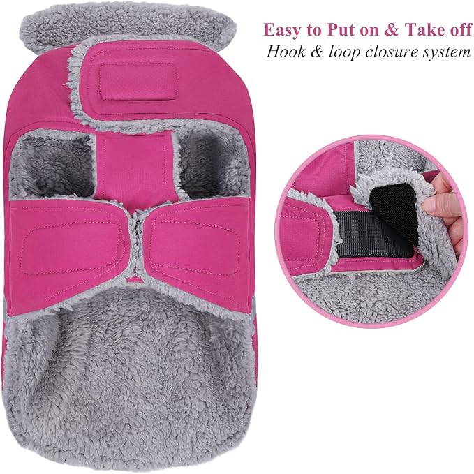 VIVAGLORY Frostfit Dog Coat, Dog Jacket for Winter & Cold Weather, Warm Fluffy Fleece Lined Water Resistant Reflective for Puppy, Coat with Velcro Fastening & Leash Hole, XS, Fuchsia