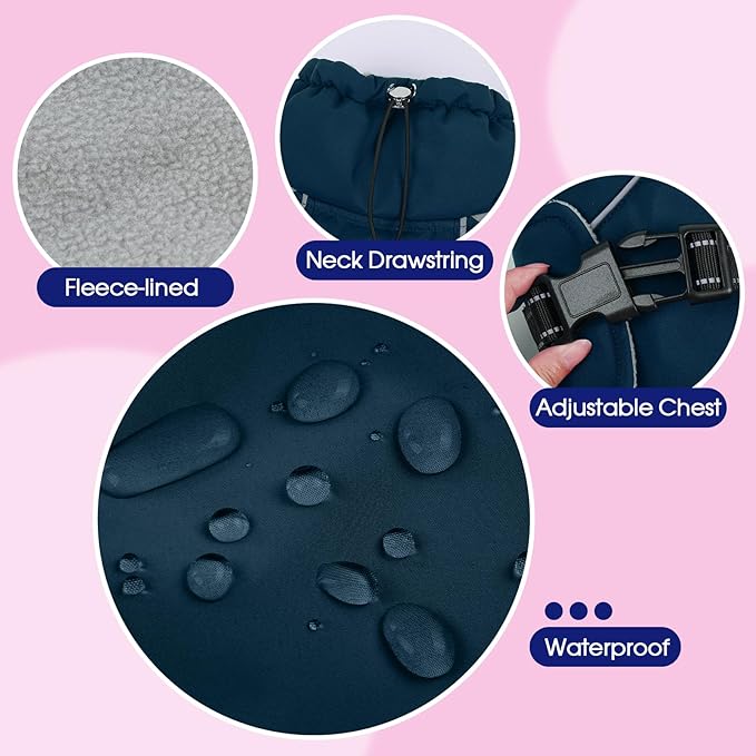 FUAMEY Dog Cold Weather Coats,Dog Winter Jackets for Large Dogs Warm Dogs Coat with Reflective Strips Waterproof Pet Snowsuit Thick Paded Pets Vest for Labrador Golden Retriever Blue XL