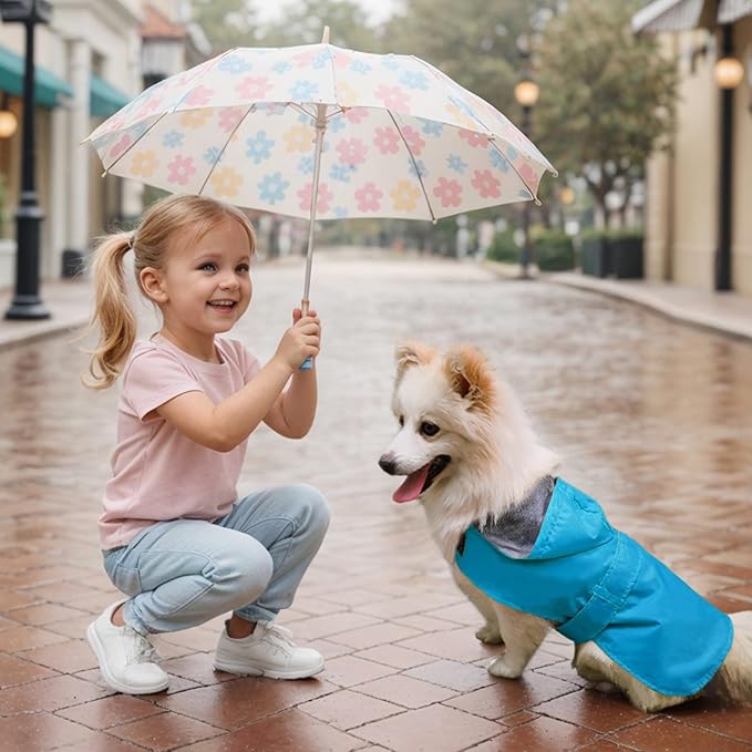 Dog Raincoat Dog Rain Jacket Poncho Waterproof Pet Rain Suit Double Layer Breathable Lining Hooded Leash Hole Adjustable Puppy Small Medium Dogs,Blue,M