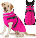 Dogcheer Dog Coat with Harness, Waterproof Warm Dog Winter Jacket with Pockets, Reflective Pet Fleece Jacket Turtleneck Snowsuit for Small Medium Large Dogs - Pink, L