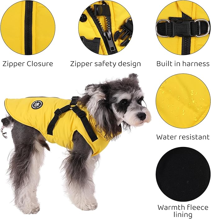 Norbi Dog Winter Coat With Built-in Harness - Adjustable Warm Jacket for Small, Medium, Large Dogs in Cold Weather