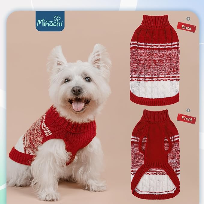 Mihachi Dog Sweaters for Medium Dogs Girl Boy,Soft Warm Dogs Shirt, Cold Weather Dog Coat Turtleneck Knitted Pullover Dog Clothes Costume with Leash Hole for Large Cat Puppy Doggy Pet,Red M