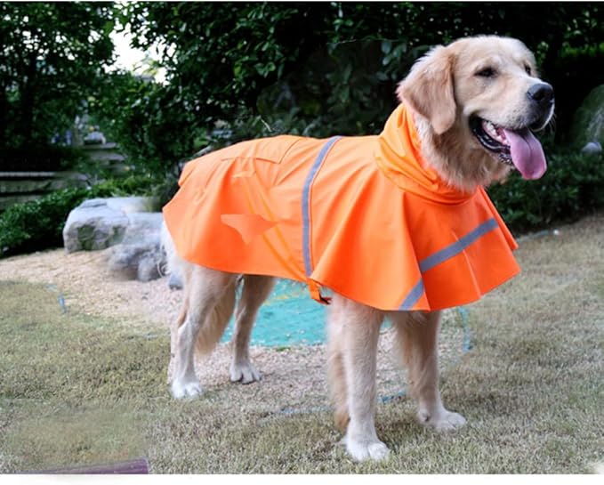 NACOCO Large Dog Raincoat Adjustable Pet Water Proof Clothes Lightweight Rain Jacket Poncho Hoodies with Strip Reflective (XL, Orange)