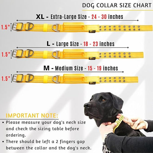ADITYNA Heavy Duty Dog Collar for Large Dogs - Reflective Yellow Collar with Handle for Training, and Walking - Wide, Thick, Tactical, Soft Neoprene Padded