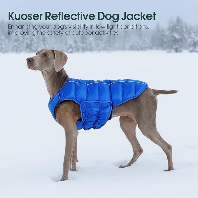 Kuoser Dog Puffer Jacket Warm Dog Coat for Extra Small Dogs, Windproof Reflective Pet Padded Vest Cold Weather Clothes Puppy Snowsuit with Hook & Loop Coats, Easy On/Off, Blue XS