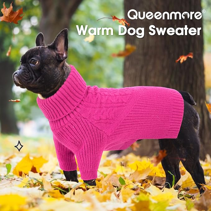 Queenmore XL Dog Sweater, Large Dog Sweaters for Dogs Girl or Boy, Extra Large Dog Christmas Sweater, Winter Big Dog Sweatshirt Knitwear, Pet Chunky Warm Coat for Small Medium Size Dogs, Fuchsia XL