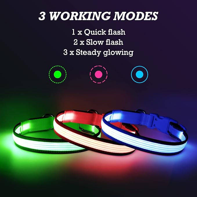 YFbrite Full Adjustbale LED Dog Collar, Full Illuminated Light up Dog Collars, Reflective Dog Collar Light Glowing in The Dark for All Dogs Safety (Large, Pink-2)