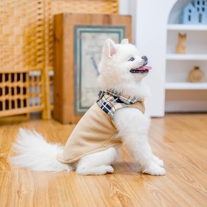 EXPAWLORER Fleece Dog Sweater for Small Medium Dogs - Classic Plaid Jacket, Doggie Winter Coat Vest with 2 D-Rings for Leash, Cold Weather Clothes, Pet Apparel,Sweatershirt for Boy or Girls